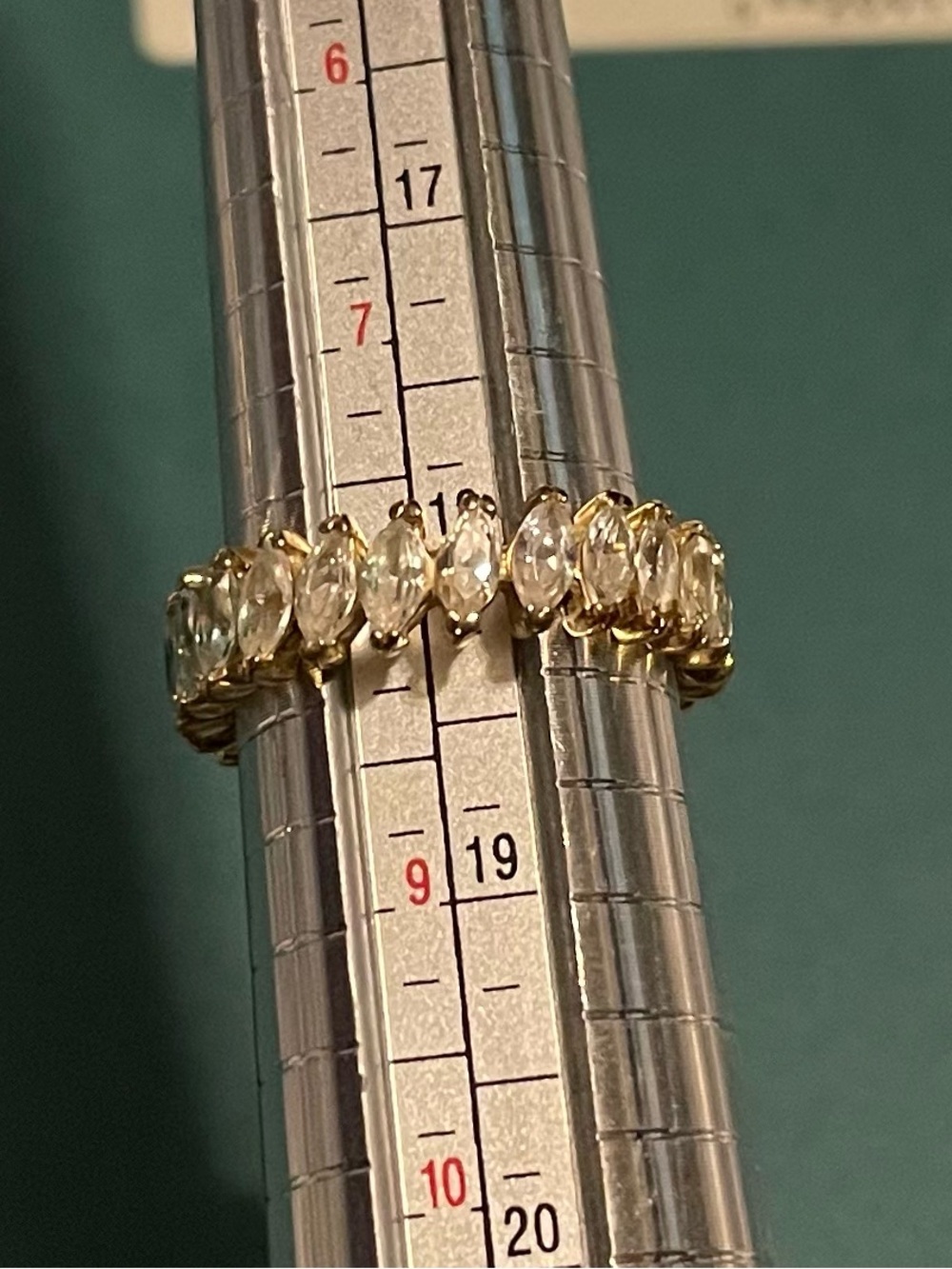 Vintage Gold over Sterling Silver Marquise Cubic Zirconia Eternity Ring size 8